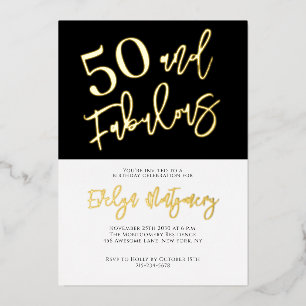 Vijftig en Fabulous Goud Zwart 50ste Verjaardagsfe Folie Uitnodiging