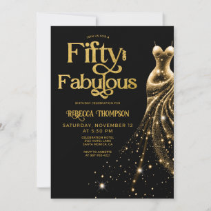 Vijftig en Fabulous Gouden Jurk Zwart 50ste Verjaa Kaart