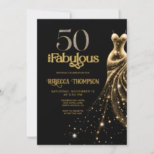 Vijftig en Fabulous Gouden Jurk Zwart 50ste Verjaa Kaart