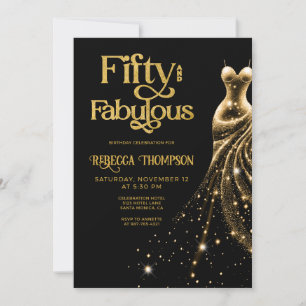 Vijftig en Fabulous Gouden Jurk Zwart 50ste Verjaa Kaart