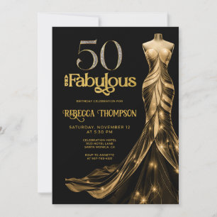 Vijftig en Fabulous Gouden Jurk Zwart 50ste Verjaa Kaart