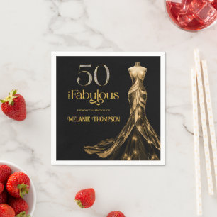Vijftig en Fabulous Gouden Jurk Zwart 50ste Verjaa Servet