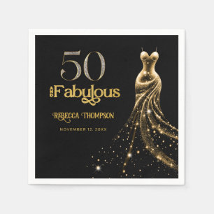 Vijftig en Fabulous Gouden Jurk Zwart 50ste Verjaa Servet