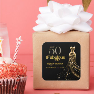 Vijftig en Fabulous Gouden Jurk Zwart 50ste Verjaa Vierkante Sticker