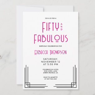 Vijftig en Fabulous Heet Roze Art Deco 50ste Verja Kaart