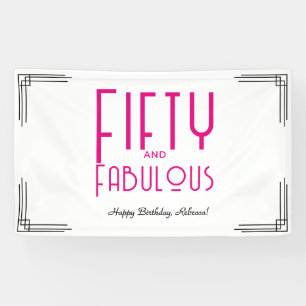 Vijftig en Fabulous Heet Roze Art Deco 50ste Verja Spandoek