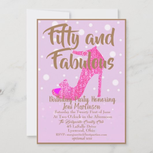 Vijftig en Fabulous Meisjesachtig Roze Goud Tekst Kaart (Voorkant)