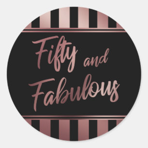 Vijftig en Fabulous Nep Rose Gold Schrift op Zwart Ronde Sticker