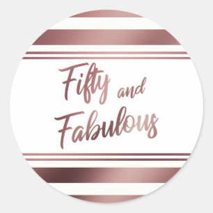 Vijftig en Fabulous Nep Rose Goud Schrift op Wit Ronde Sticker
