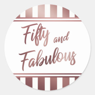 Vijftig en Fabulous Nep Rose Goud Schrift op Wit Ronde Sticker