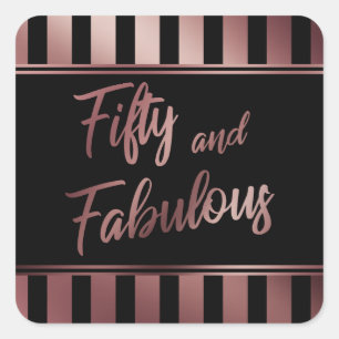 Vijftig en Fabulous Nep Rose Goud Schrift op Zwart Vierkante Sticker