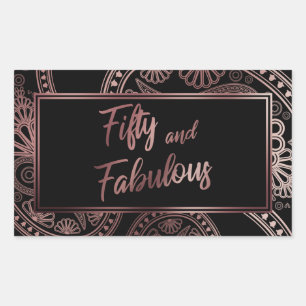 Vijftig en Fabulous Nep Roze Goud & Zwarte Paisley Rechthoekige Sticker