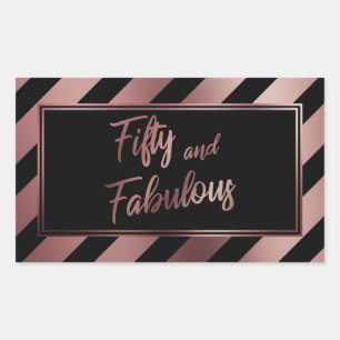 Vijftig en Fabulous Nep Roze Goud & Zwarte Strepen Rechthoekige Sticker