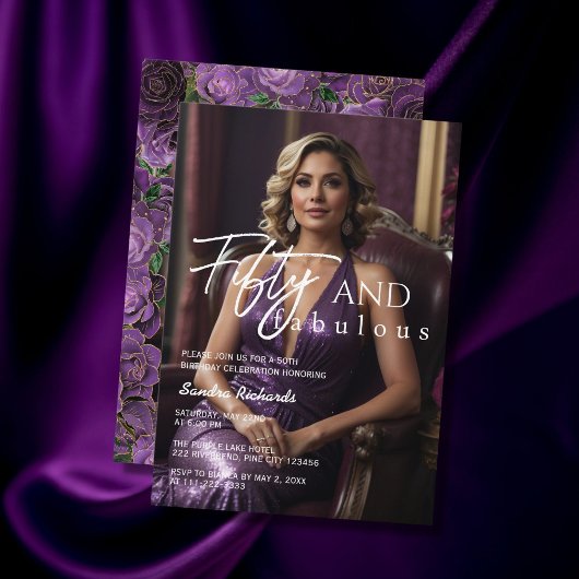Vijftig en Fabulous Paarse Roos 50e Verjaardag Kaart