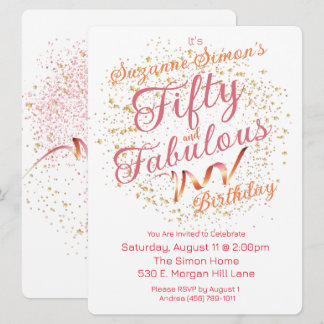 Vijftig en Fabulous Pink and Gold Sparkle Kaart