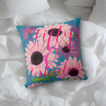Vijftig en Fabulous Pink Daisy on Blue Happy Birth