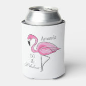 Vijftig en Fabulous Pink Flamingo Custom Blikjeskoeler (Blikje Voorkant)