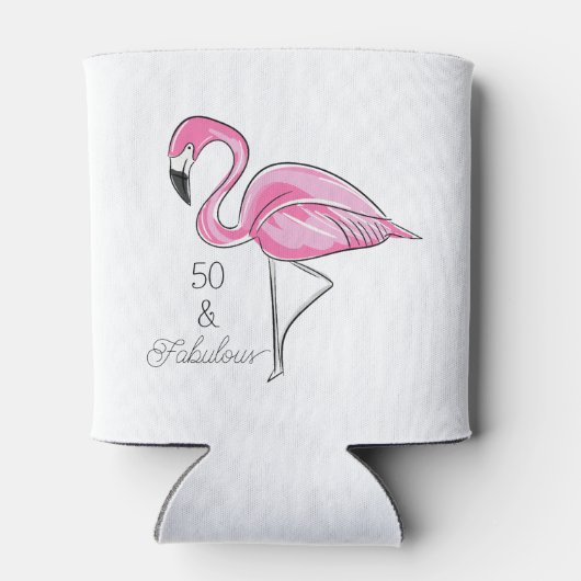 Vijftig en Fabulous Pink Flamingo Custom Blikjeskoeler (Achterkant)