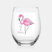 Vijftig en Fabulous Pink Flamingo Wijnglas Zonder Voet (Achterkant)