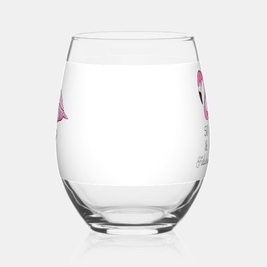 Vijftig en Fabulous Pink Flamingo Wijnglas Zonder Voet (Links)
