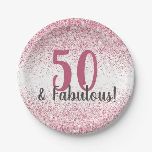 Vijftig en Fabulous Pink Glitter Confetti Birthday Papieren Bordje