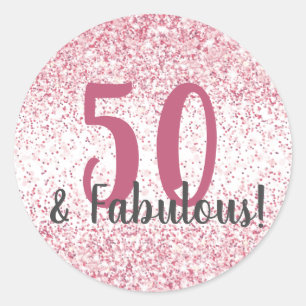 Vijftig en Fabulous Pink Glitter Confetti Birthday Ronde Sticker