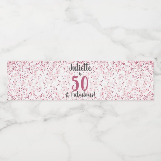 Vijftig en Fabulous Pink Glitter Confetti Birthday Waterfles Etiket (Enkel label)