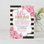 Vijftig en Fabulous Pink Gold Floral 50e verjaarda Kaart (Staand voorkant)