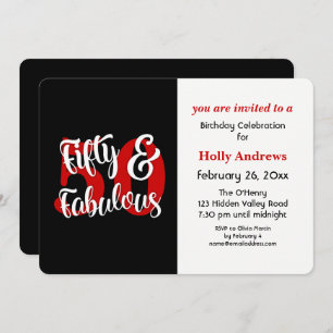 Vijftig en Fabulous Red Typography Birthday Party Kaart