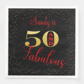 Vijftig en Fabulous Rood Goud Glitter Verjaardag Servet (Voorkant)