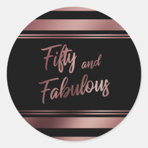 Vijftig en Fabulous Roze Goud & Zwarte Strepen Ronde Sticker