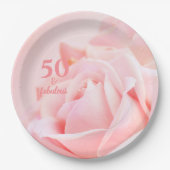 Vijftig en Fabulous | Roze Rose 50th Birthday Papieren Bordje (Voorkant)