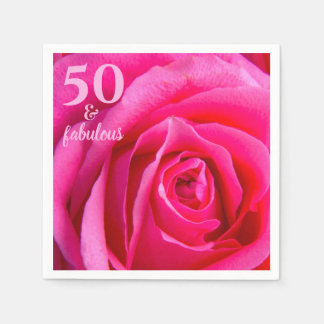 Vijftig en Fabulous | Roze Rose 50th Birthday Servet