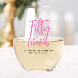 Vijftig en Fabulous Roze Script 50ste Verjaardagsf Wijnglas Zonder Voet