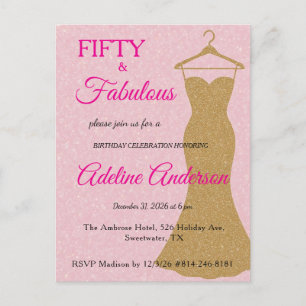 Vijftig en Fabulous Script Roze Goud 50ste Verjaar Briefkaart