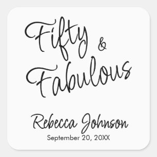 Vijftig en Fabulous Script Zwart 50ste Verjaardag Vierkante Sticker