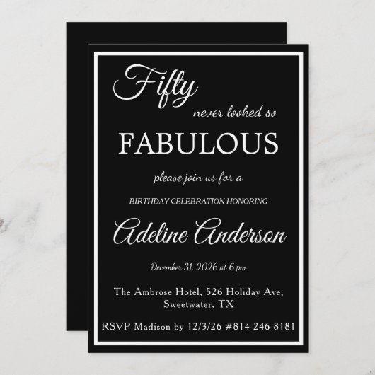 Vijftig en Fabulous Vrouw Zwart Wit 50ste Verjaard Kaart (Voorkant / Achterkant)