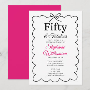 Vijftig en Fabulous Whimsical Zwart en Roze Schrif Kaart