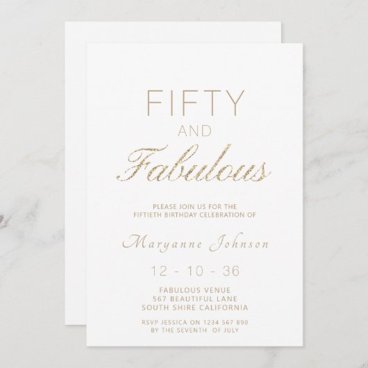 Vijftig en Fabulous White Gold Modern 50e verjaard Kaart (Voorkant / Achterkant)