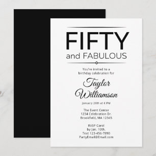 Vijftig en Fabulous Zwart en Wit Script Kaart
