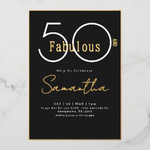 Vijftig en Fabulous Zwart & Goud 50ste Verjaardag Folie Uitnodiging