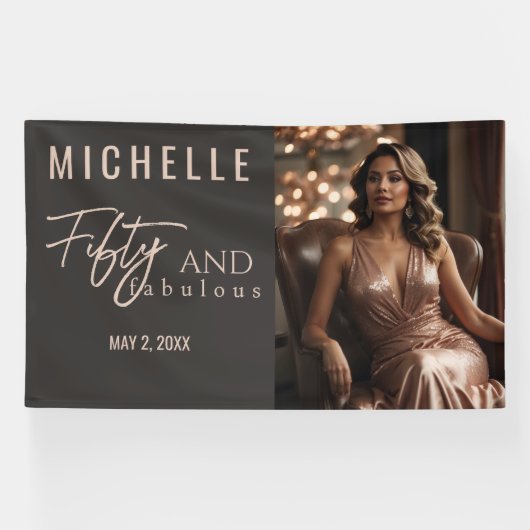 Vijftig en Fantastisch Glamoureuze Verjaardagsfees Spandoek (Horizontaal)