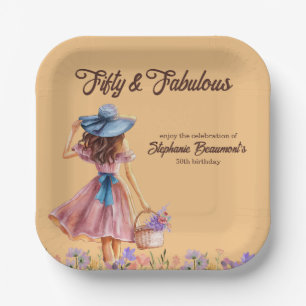 Vijftig en fantastische elegante vrouw 50ste verja papieren bordje