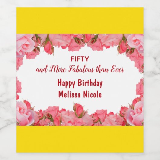 Vijftig en meer Fabulage Naam Rozen Lijst Birthday Wijn Etiket (Enkel label)