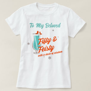 Vijftig en pittig vieren verjaardag vrouwen t-shirt