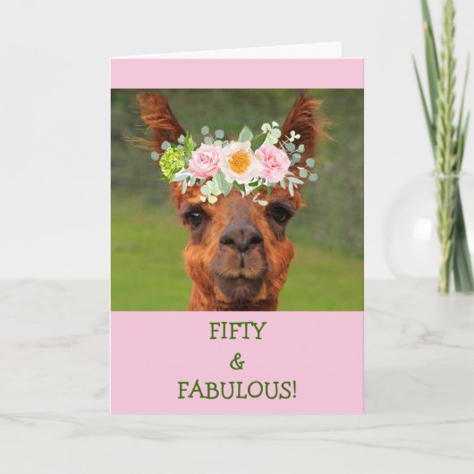 Vijftig en verbluffend lama Boho Birthday Kaart (Voorkant)