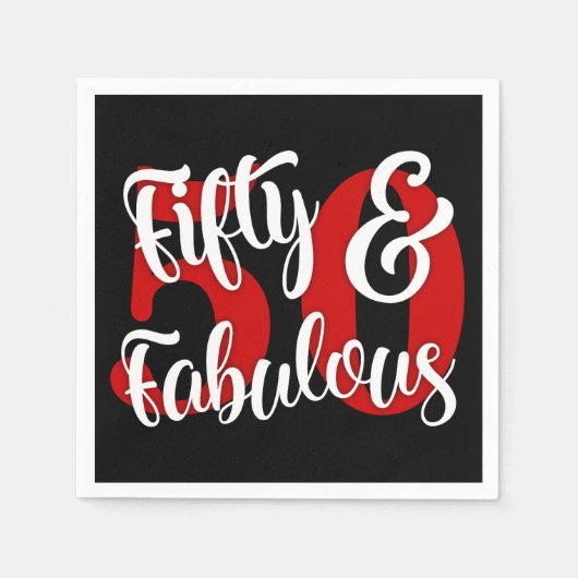 Vijftig & Fabelachtige Witte en Rode Typografie Servetten (Voorkant)
