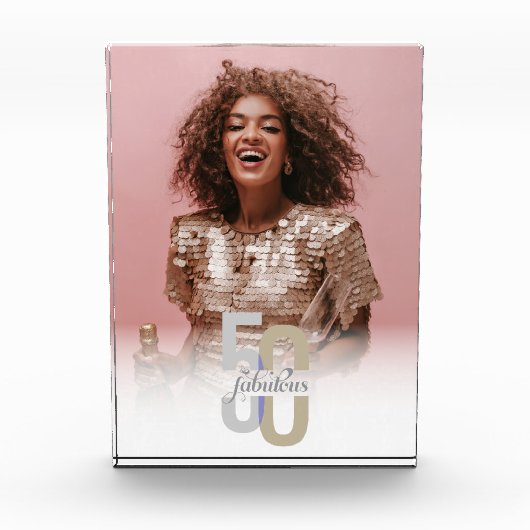 Vijftig & Fabulous 50ste verjaardag Elegant Modern Fotoblokken (Voorkant)