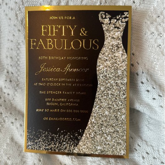 Vijftig & Fabulous Golden Folie 50e Verjaardag Folie Uitnodiging