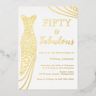 Vijftig & Fabulous! Gouden Folie Jurk 50e Verjaard Uitnodiging